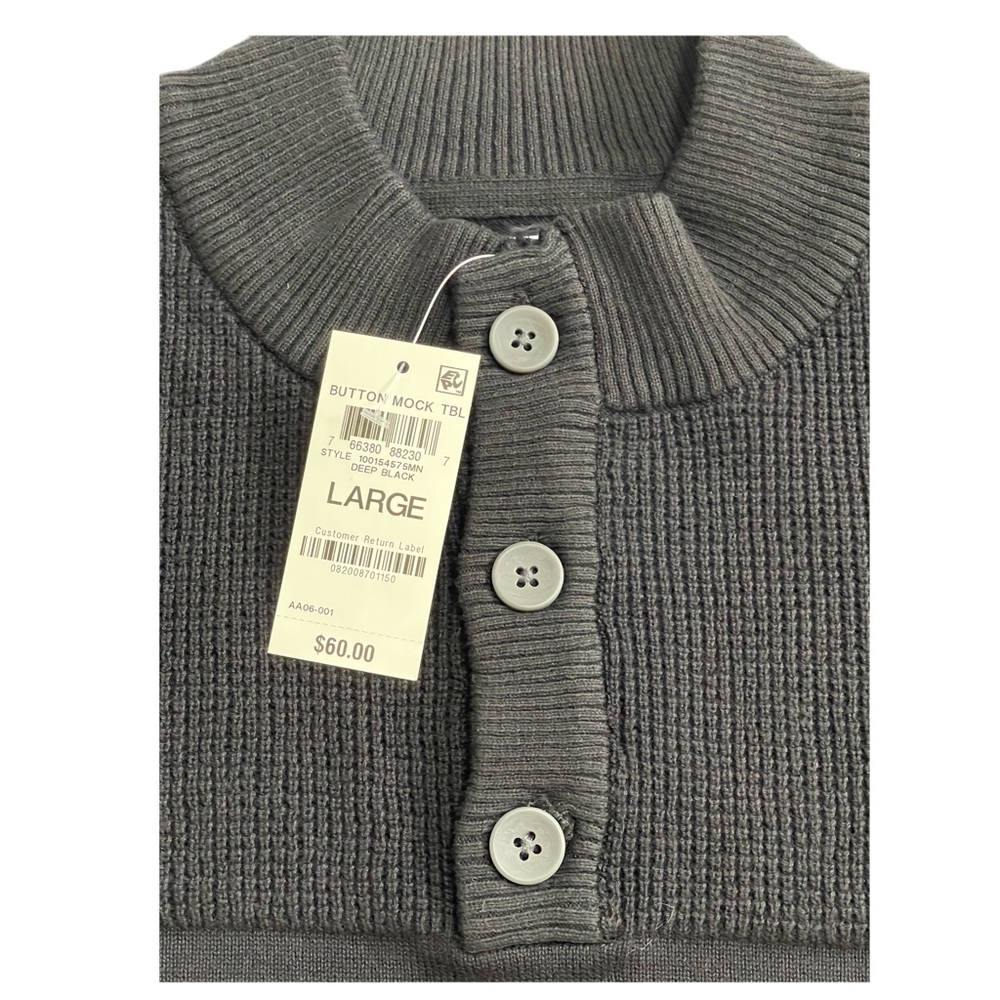 Club Room Mens Button Mock Neck Sweater Size L Deep Black - Picture 10 of 10